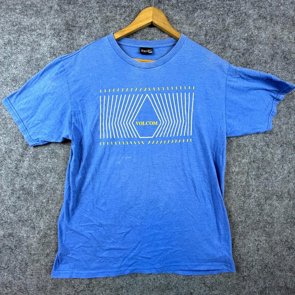 Volcom T-Shirt Men Large Blue Graphic Crew Neck Short Sleeve Relaxed Fit Outdoor